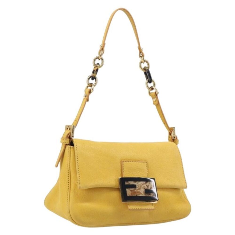 Fendi Fendi Mamma Baguette Monogram Canvas Yellow Leather Handbag
